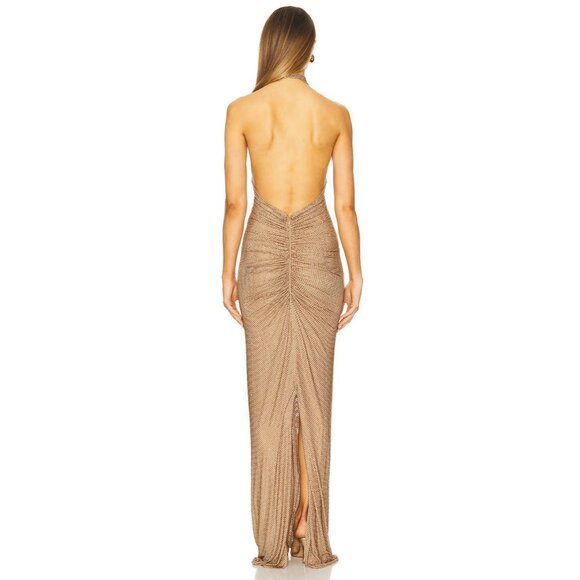 retrofete Oakley Mesh Embellished Gown Dress Sepia Womens Size Medium - Picture 3 of 12